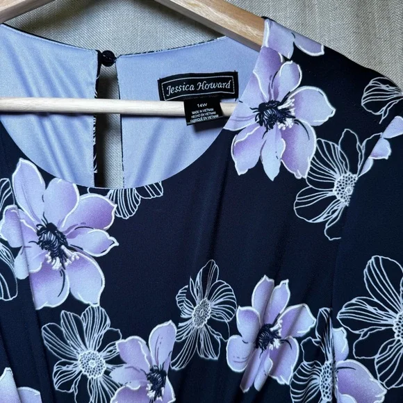 Jessica Howard Navy Blue Dress with Purple and White Flowers size 14W - Picture 4 of 12